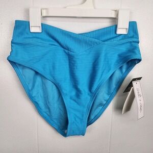 Salt & Cove Bikini Bottom M‎ Aqua V-Waist Textured Swimwear w/ Flaw NWT